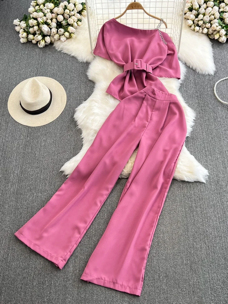 

Модный комплект с широкими брюками ort Sve, женский комплект с драпировкой на талии и воротником-элементом, комплект из двух предметов