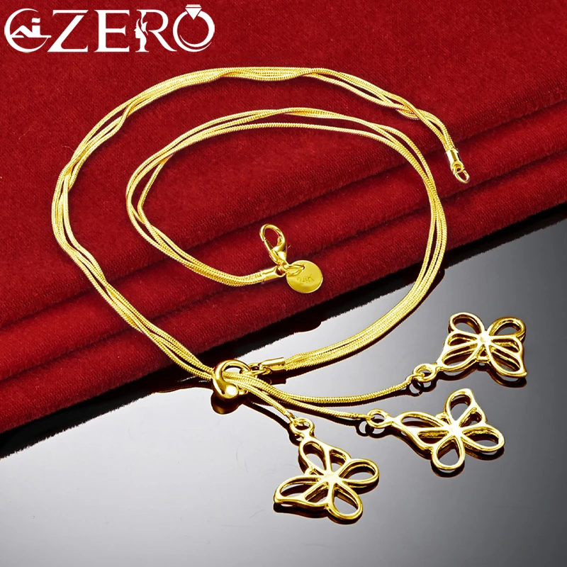 

ALIZERO 18K Gold Necklaces 925 Sterling Silver Three Butterfly Pendant Necklace For Women Wedding Fashion Party Charms Jewelry