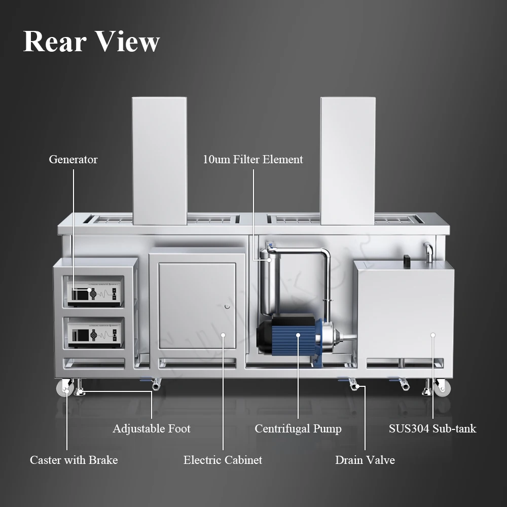 Customized Two Tanks Ultrasonic Cleaner Agitation Lift System Rinse Filtration Repair Shop Factory Save Human Labor 45L To 1000L