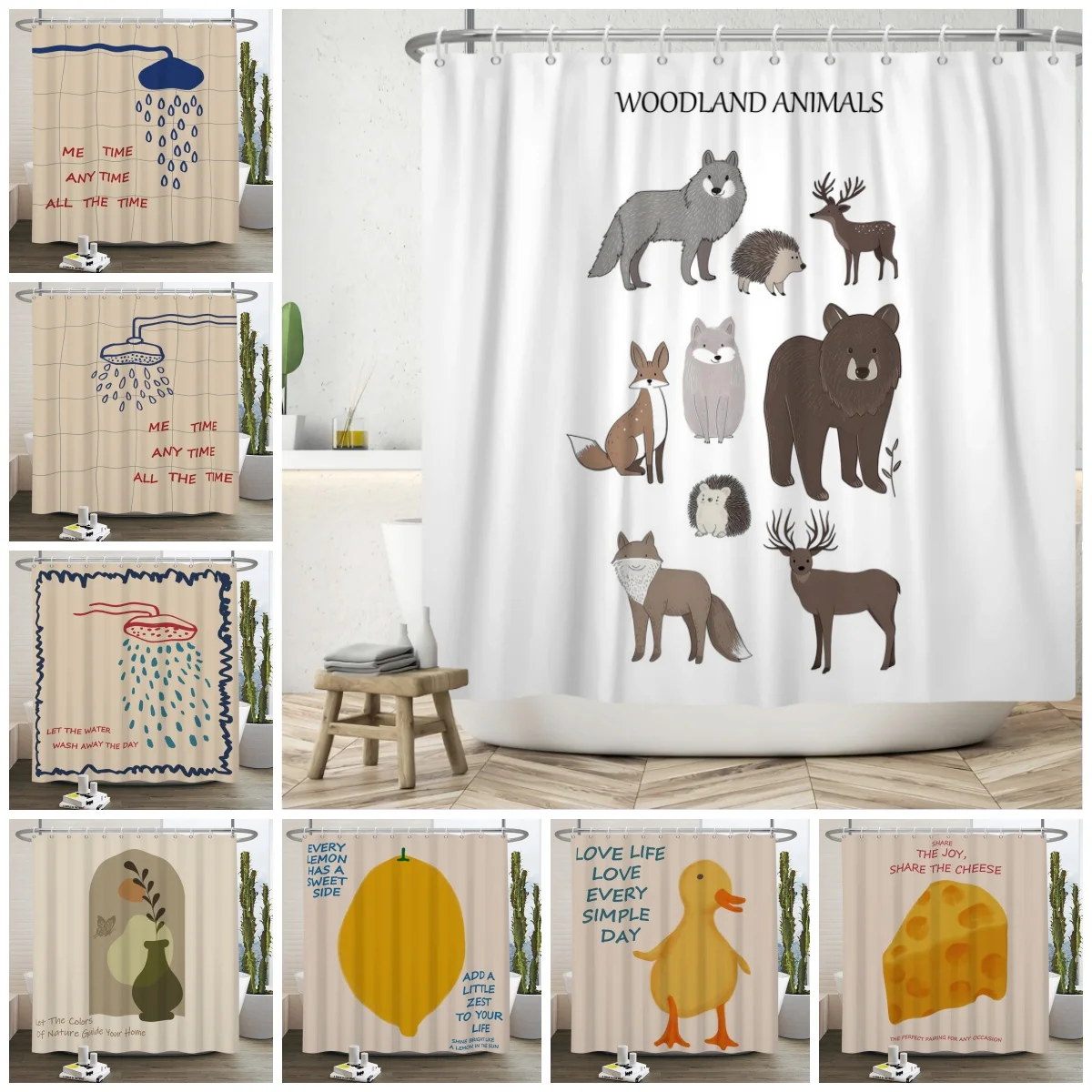 

Милая занавеска для душа с животными, минималистичный дизайн, полиэстеровая водонепроницаемая шторка для ванной комнаты с крючками