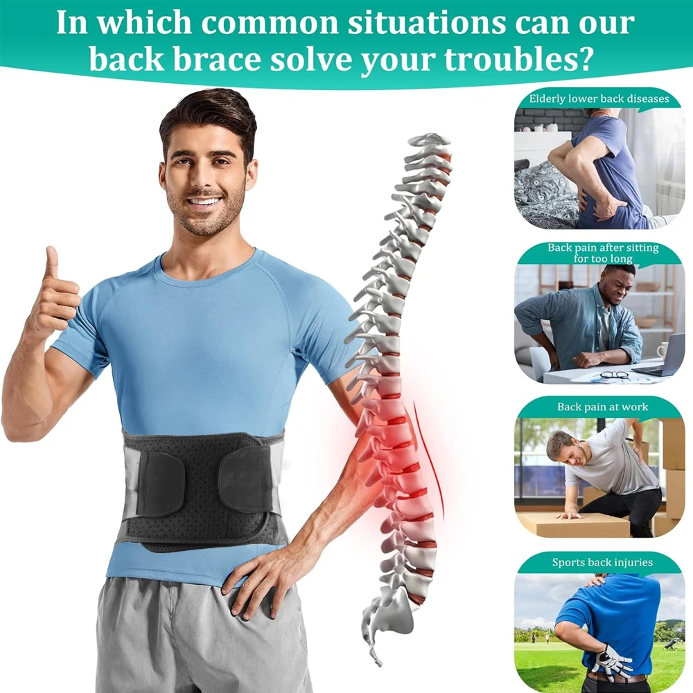Regulowana orteza pleców z 7 zaciskami, oddychająca pas podtrzymujący plecy lędźwiowa dla mężczyzn kobiet przepuklina dysku, rwa kulszowa, skolioza, praca