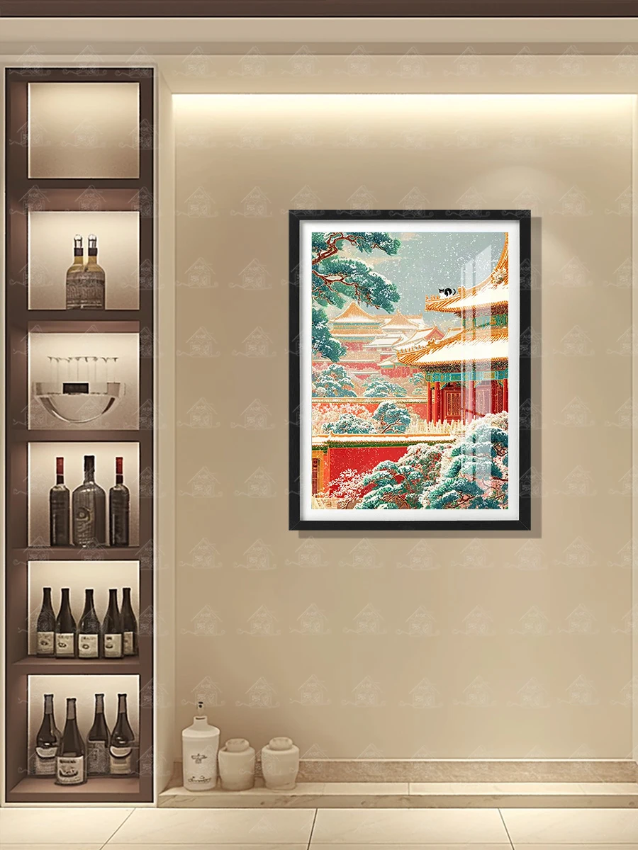 

Набор для вышивания крестиком: Декоративная вышивка на хлопковой ткани с зимним пейзажем в новом китайском стиле, красный цвет, для гостиной