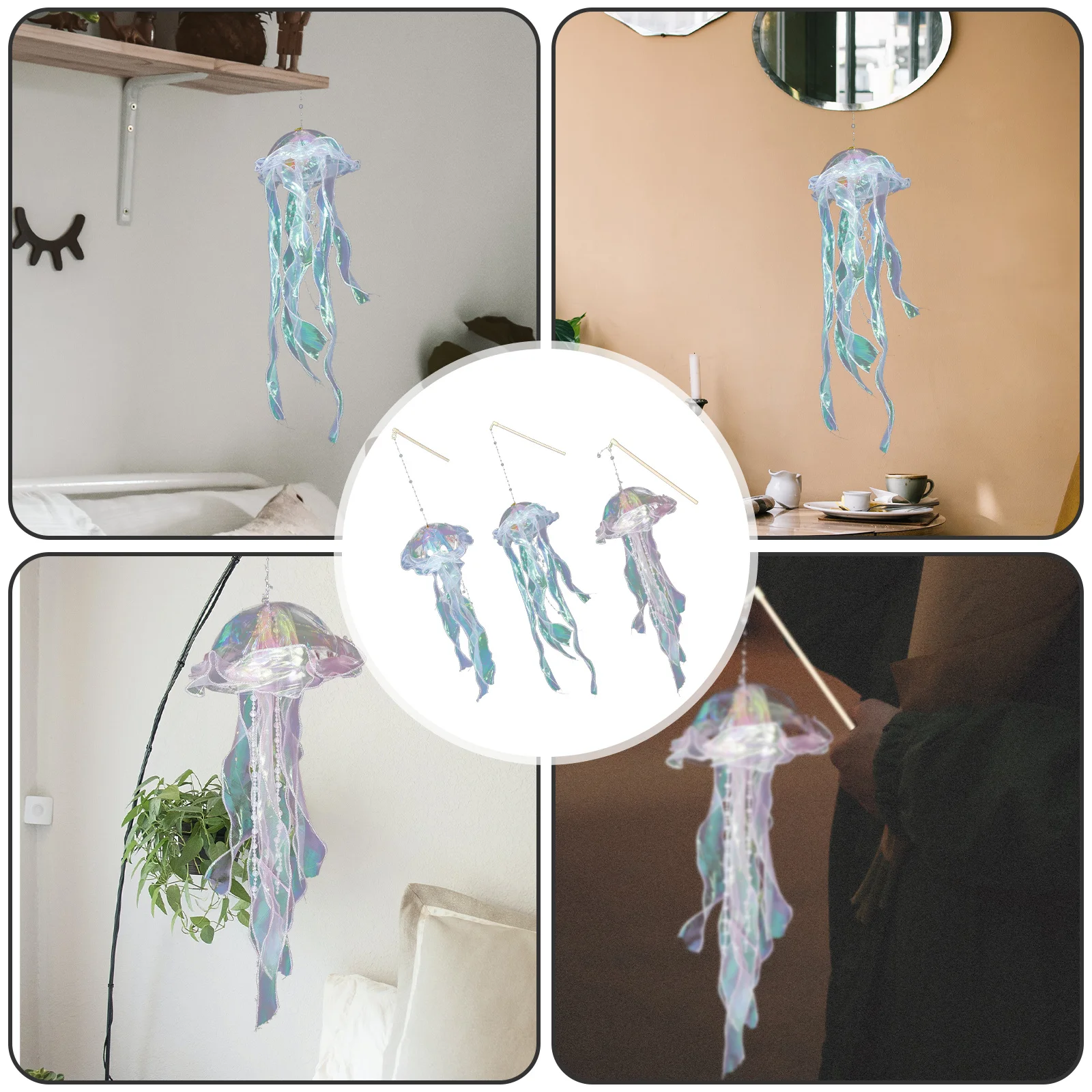 Luce notturna decorativa portatile con lanterna medusa da 3 pezzi per la decorazione della festa della lampada a lanterna sospesa della camera da letto