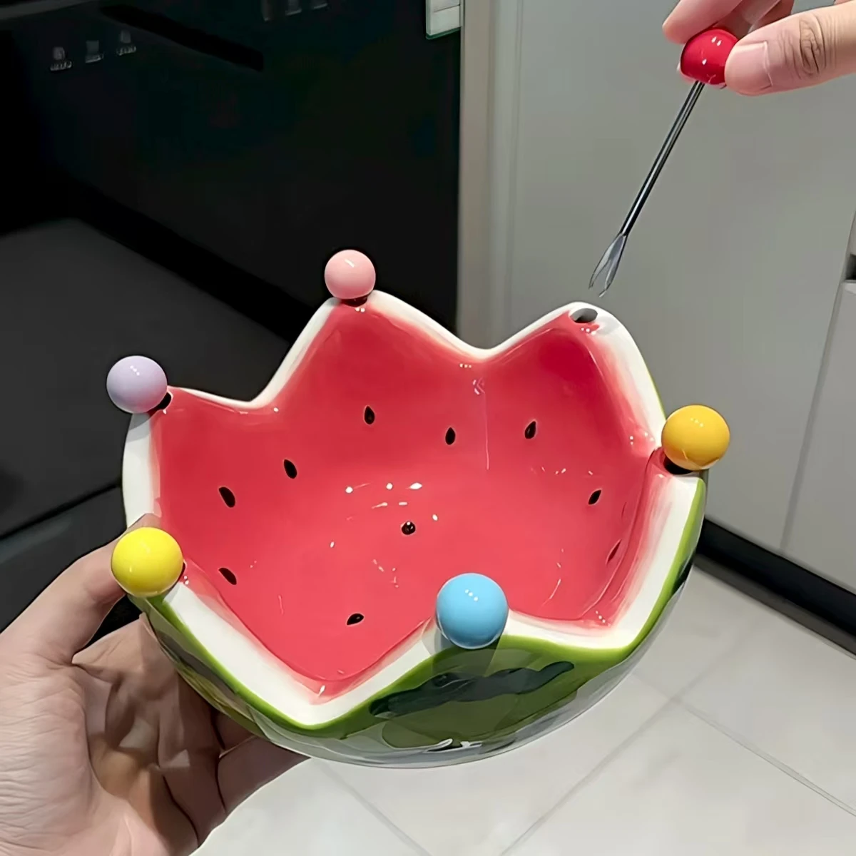 

Cute Stainl Steel Two-in-One Watermelon Fruit Plate Dert Plate Adorable High Value Cerc Fruit Forks Dining Utensils