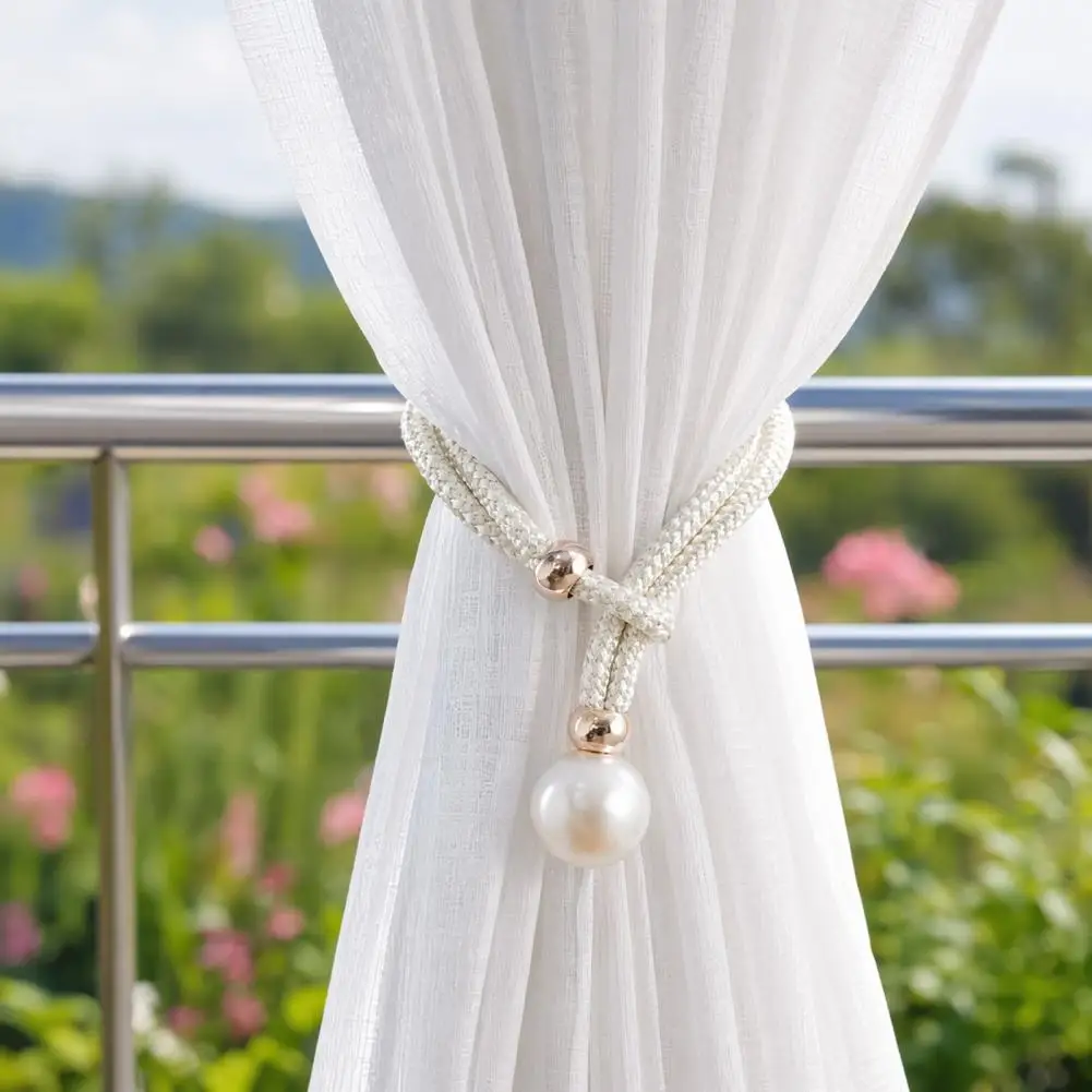Beautiful Curtain Accessories Durable No-drill Curtain Tiebacks Adjustable Pull-out Buckle Holdbacks Pearl Decor Window for Room