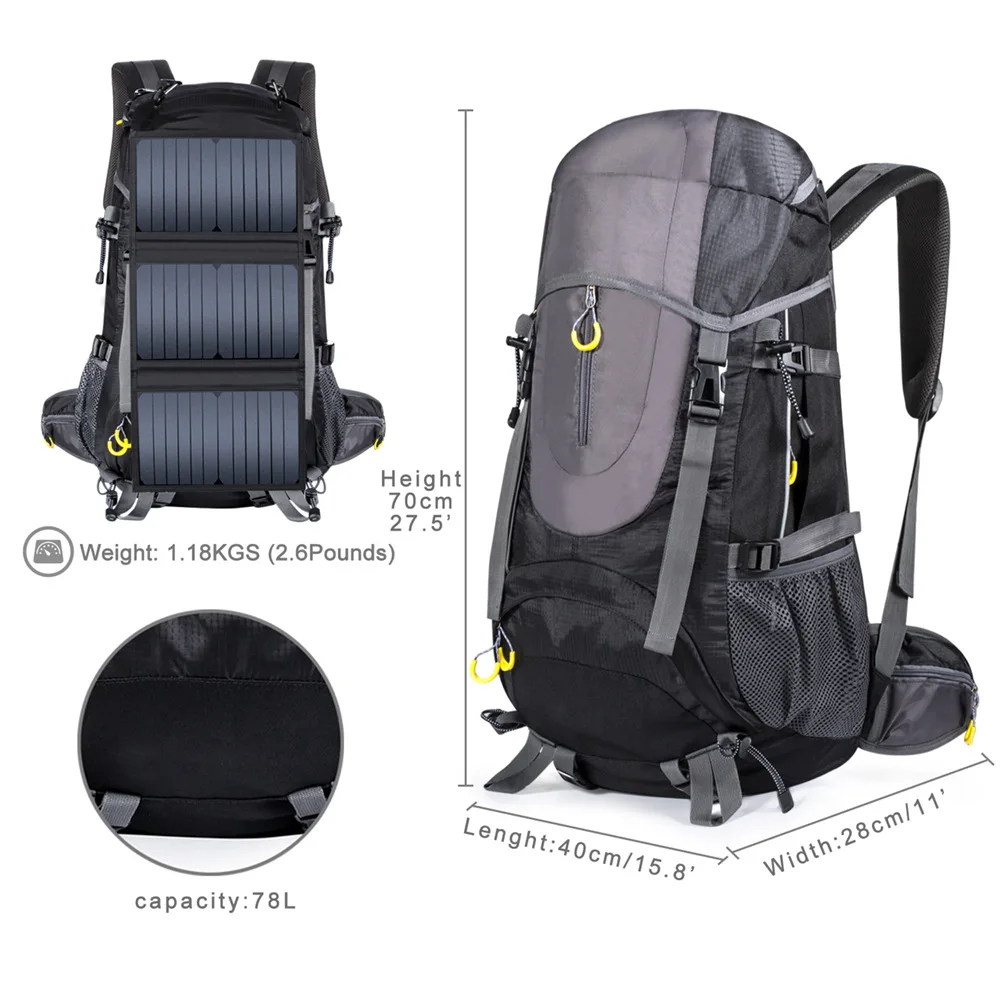 Customized wholesale fashionable low price 78L zipper solar panel bag solar charger travel camping backpack view 2