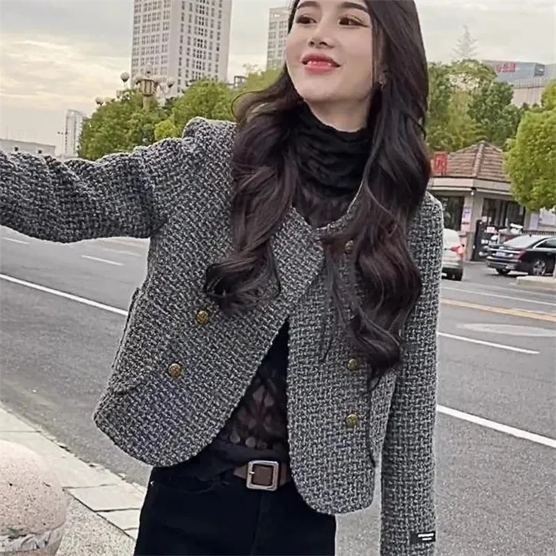 

Small Fragrance Gray Coat Women Short Suit Jacket New Spring Autumn 2024 Wear Tweed Outerwear High-Quality Celebrity Female Tops