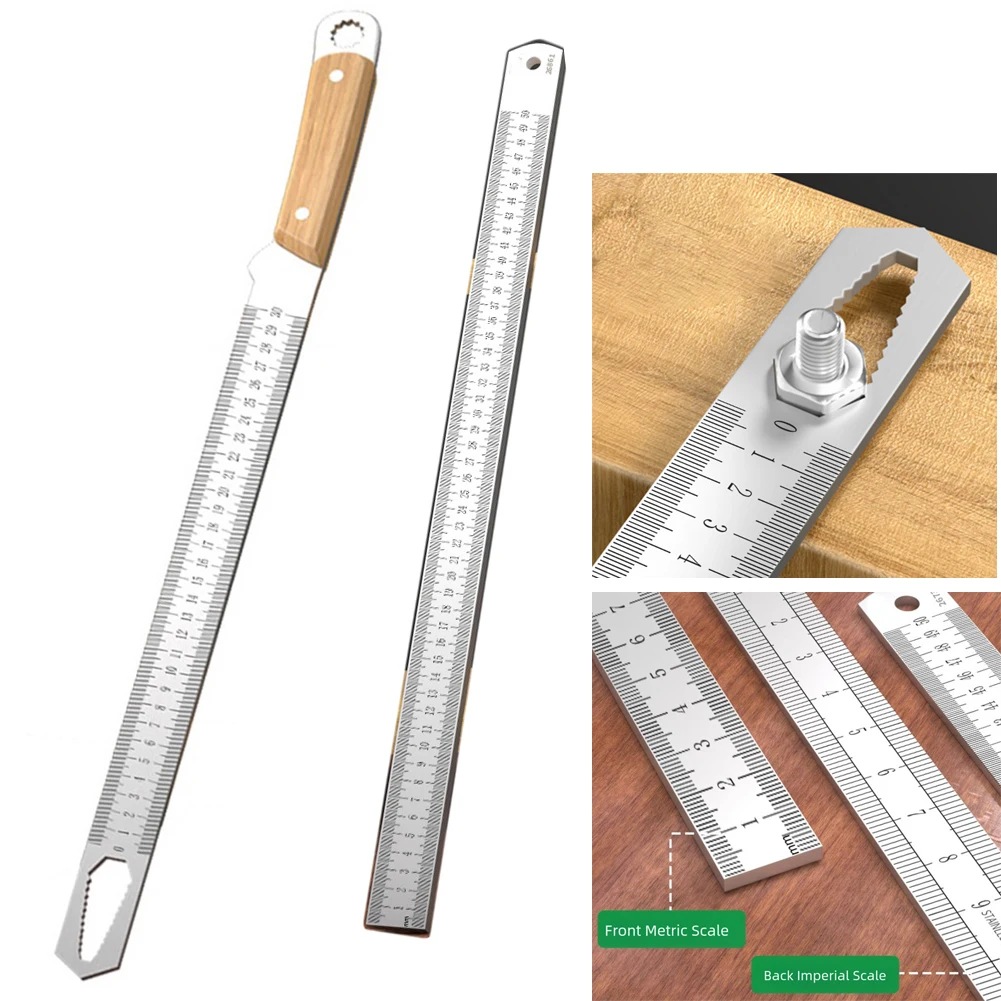 Hardened Steel Measuring Ruler 5mm Thick Dual Scale Straightedge Tool With Comfortable Grip And Wrench Function 300/500mm