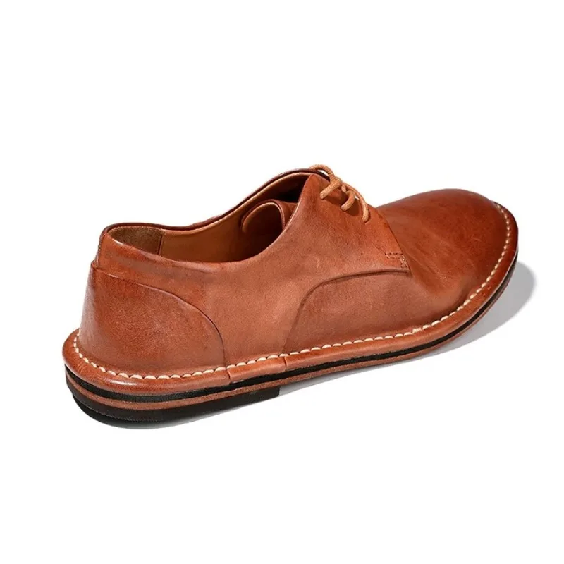 British-Style Men Leather Shoes Handcrafted Genuine Leather Casual Shoes Business Vintage Lace-Up Horsehide Derby Shoes