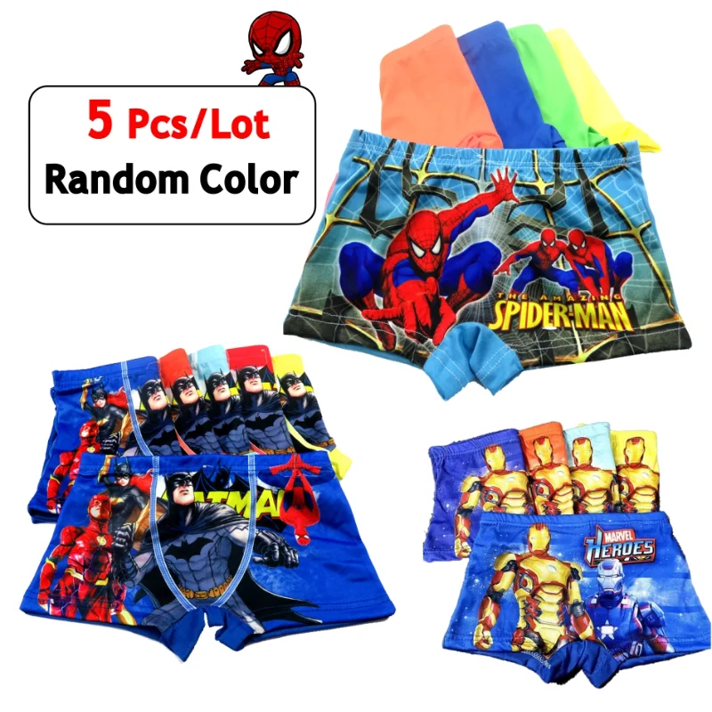 5 Pcs/Lot Children Spider-Man Boxer Brief Underwear with 3 Print Choices Cartoon Random Colour Multipacks Super Hero Panties