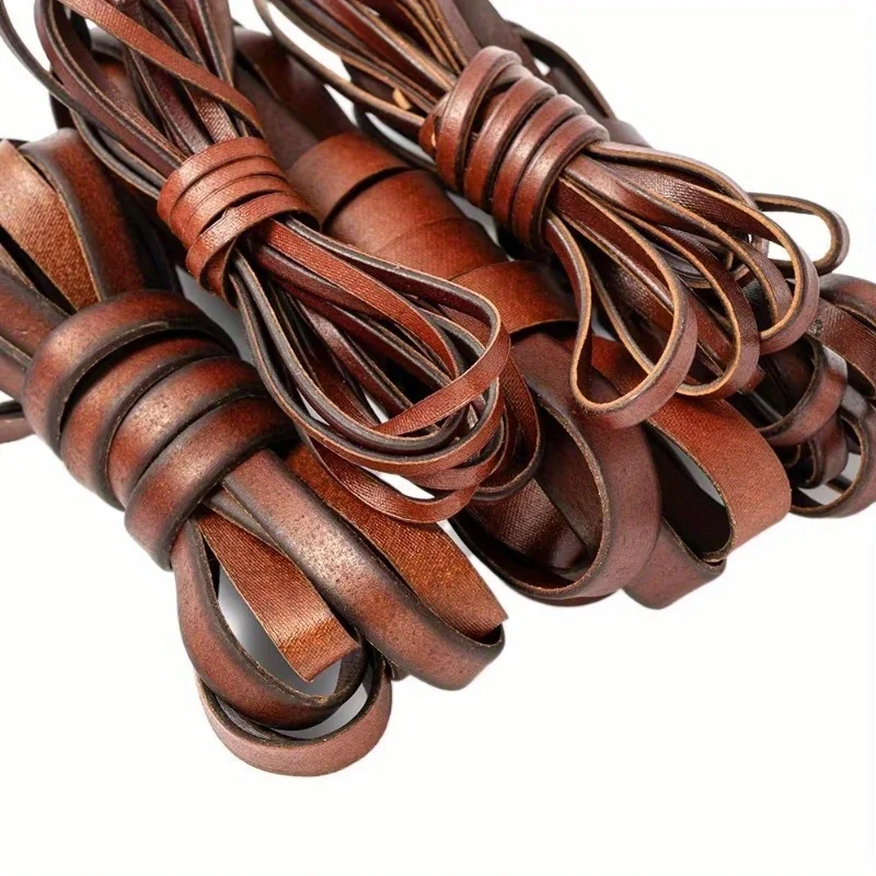 5 Meters Vintage Cowhide Leather Cord Strip Flat Rope DIY Leather Craft Jewelry Bag Leathercraft