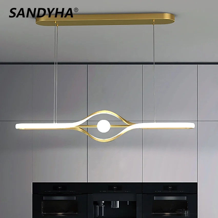 SANDYHA Nordic Led Restaurant Chandelier Black Golden Pendant Light Creative Simple Hanging Lamp for Living Room Kitchen Dining