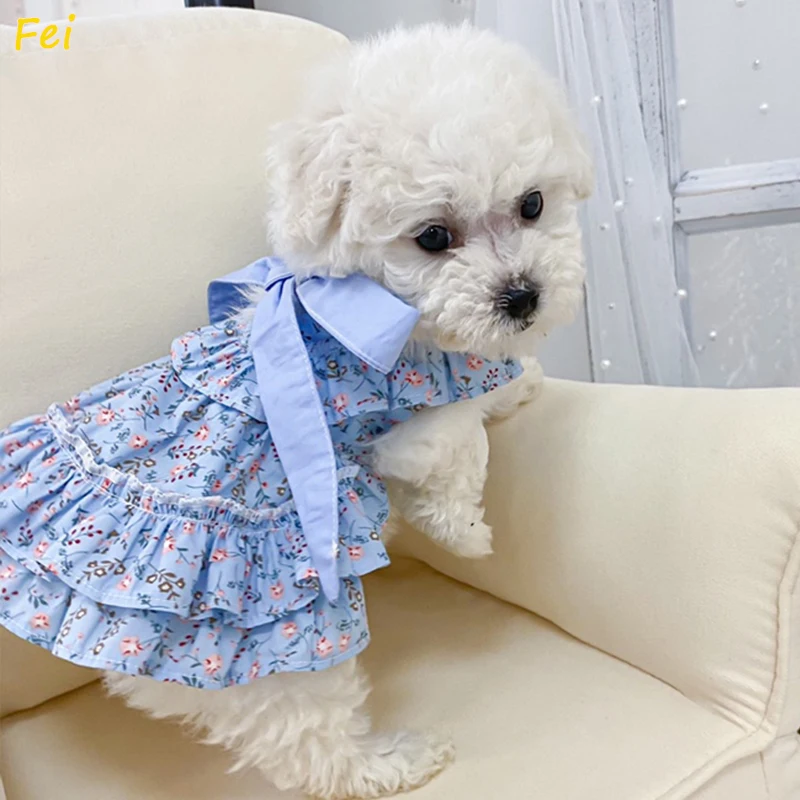 

Dog Cat Summer Clothes: Adorable Floral Pet Suspender Dress with Bow & Teddy Bear - ins Cute Skirt for Small Dogs, Cats
