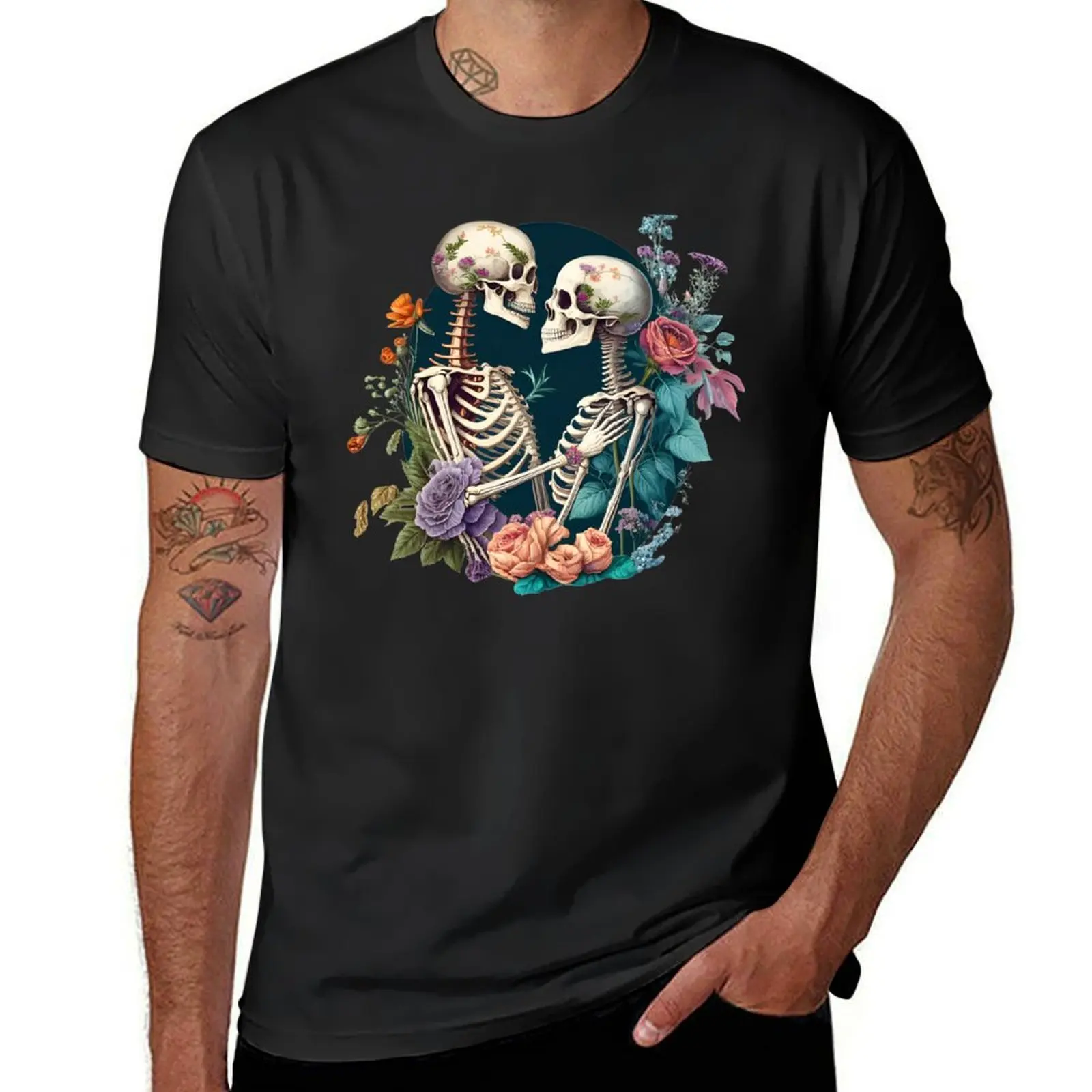 Flowery Love Exchange: A Skull Romance T-Shirt graphics Blouse blanks t shirt for men