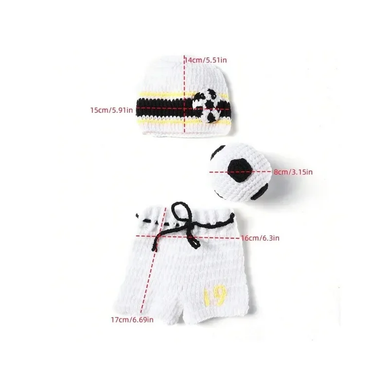 Newborn Photography Props Handmade Weaving Cartoon Football Outfit Baby Sports Clothes Set Infant Photo Shooting Studio Wear