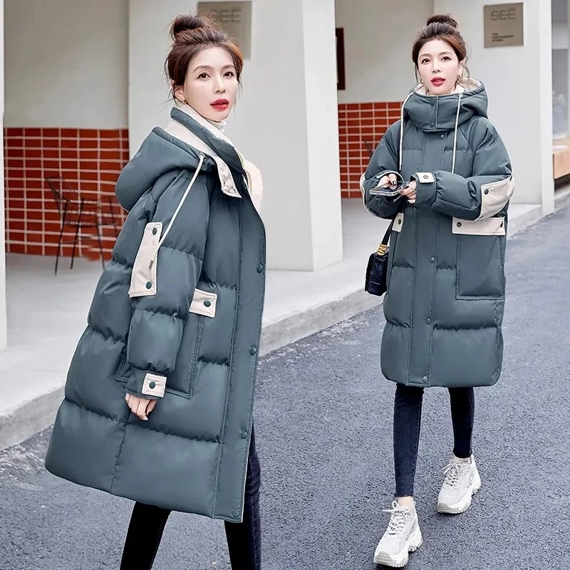 Mode vers le bas manteau femmes Parkas 2025New hiver chaud coton rembourré manteau à capuche longue épaissir coupe-vent dames vêtements d'extérieur amples haut