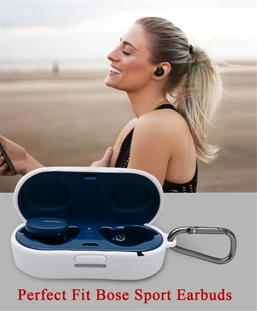Capa protetora lavável, à prova de poeira, à prova de choque, silicone, bolsa para bose sport, fones de ouvido sem fio com mosquetão, chaveiro