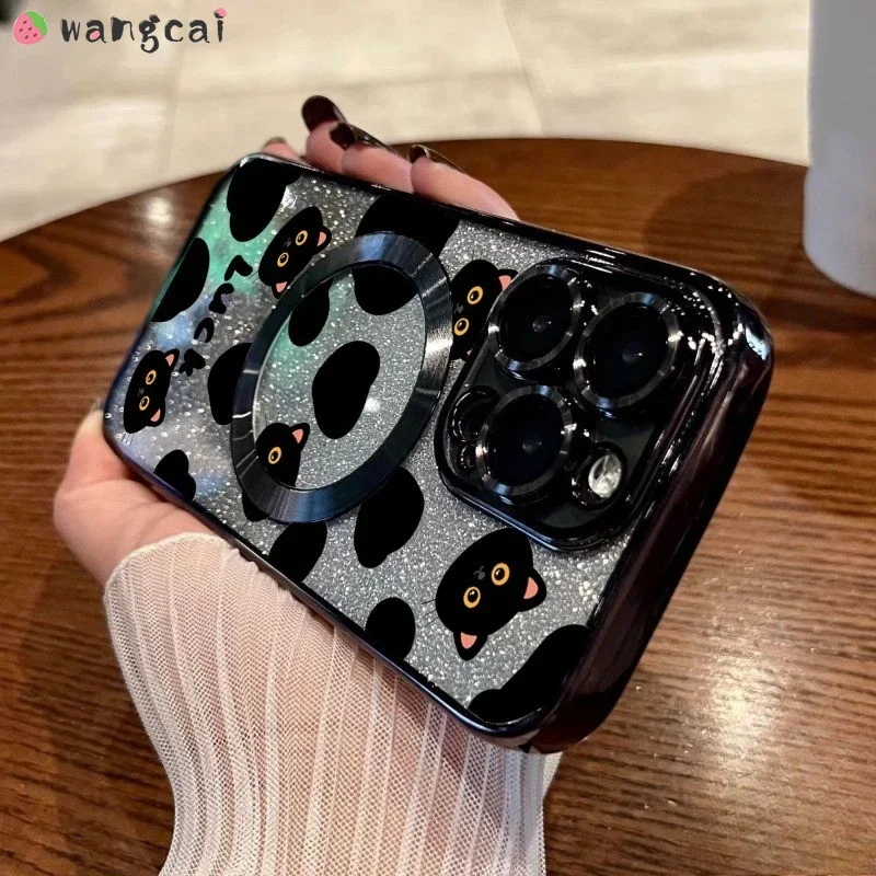 ل Vivo X200 Pro Mini V40 Lite Y200 S1 V11i V9 iQOO 13 NEO3 Z9 Z9X Z8X Z8 Z7i Z3 شحن لاسلكي لطيف القط بريق غطاء ناعم