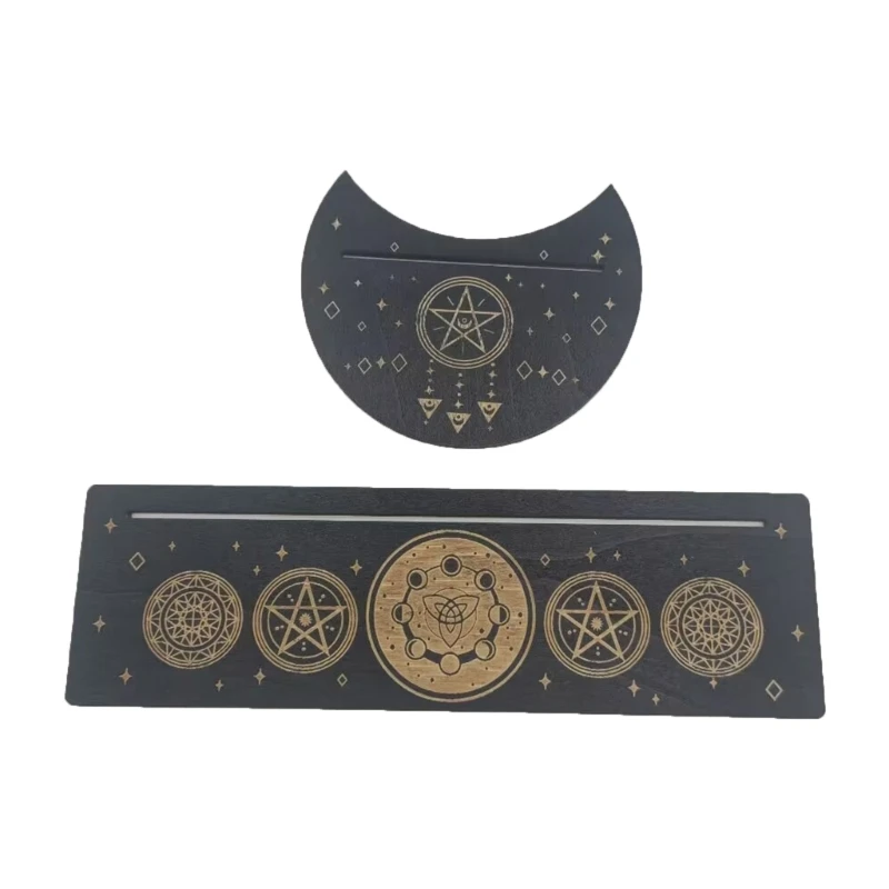 Portable Wooden Tarot Card Stand Rectangular Moon Shaped Tarot Base Display Tray Witch Divinations Tool Tarot Supplies D5QD