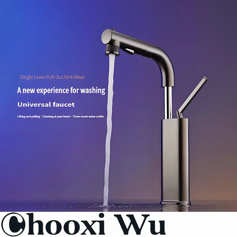

CHOOXIWU - однорычажный выдвижной смеситель для раковины, серый смеситель для горячей и холодной воды, смеситель для раковины, смеситель для горячей и холодной ванной комнаты, краны для швабры (без экрана дисплея)