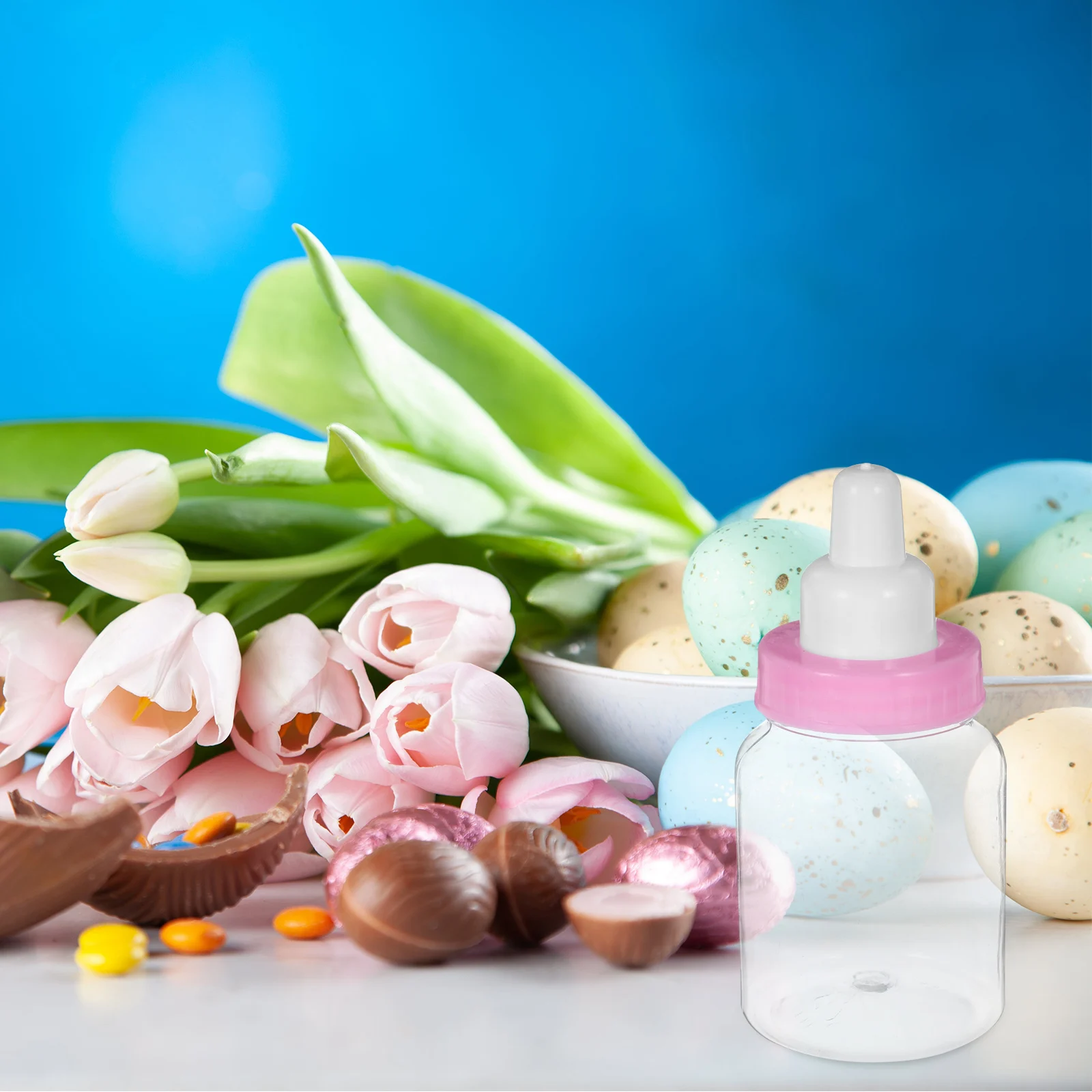 

12pcs Shower Candy Box Feeder Style Mini Gift Bottle Pink 10Cm 4Cm Plastic Party Filler Present Container