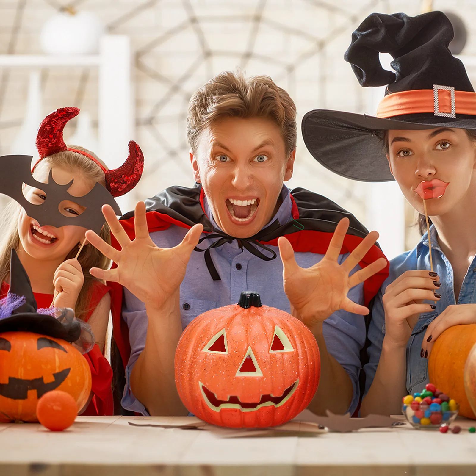 

Хэллоуинский фонарь-тыква на батарейках для улицы и дома, классический светильник-тыква, украшение для праздников и вечеринок, товары для Хэллоуина