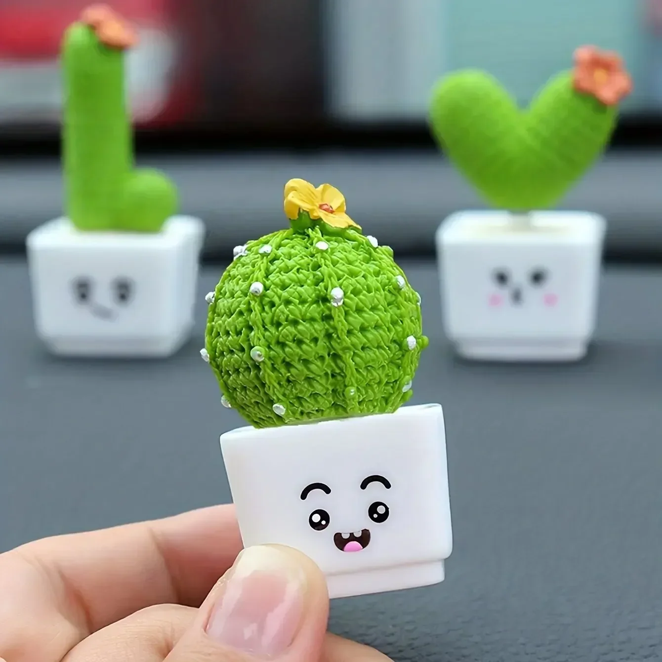 4Pcs Mini Resin Succulent Cactus, Artificial Green Plant Ornaments, Home Living Room Office Car Decor, Fairy Garden Crafts