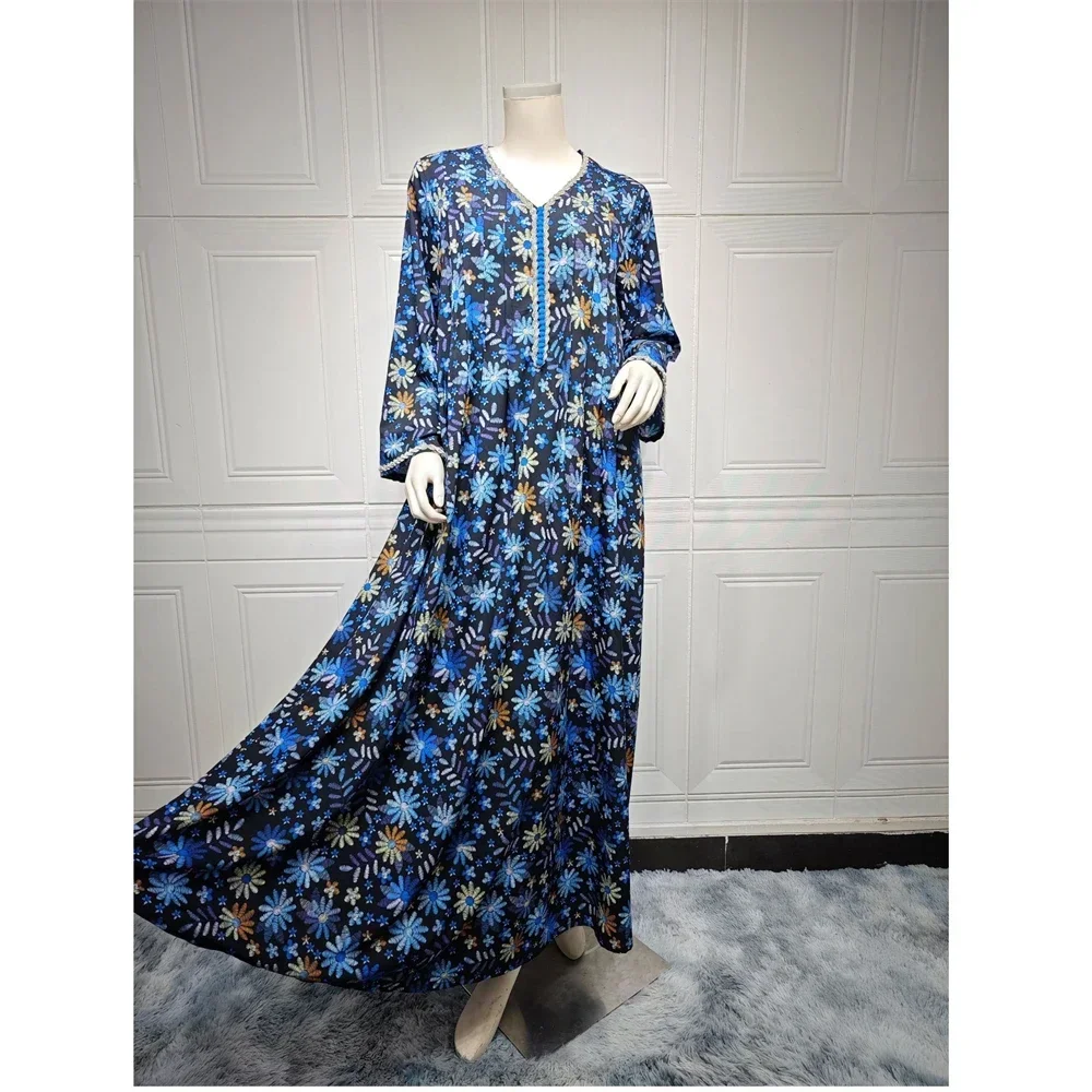 عيد جلابة طباعة جلابية المغرب قفطان المرأة فستان مسلم رمضان دبي تركيا قفطان عربي رداء فام Musulman Vestidos