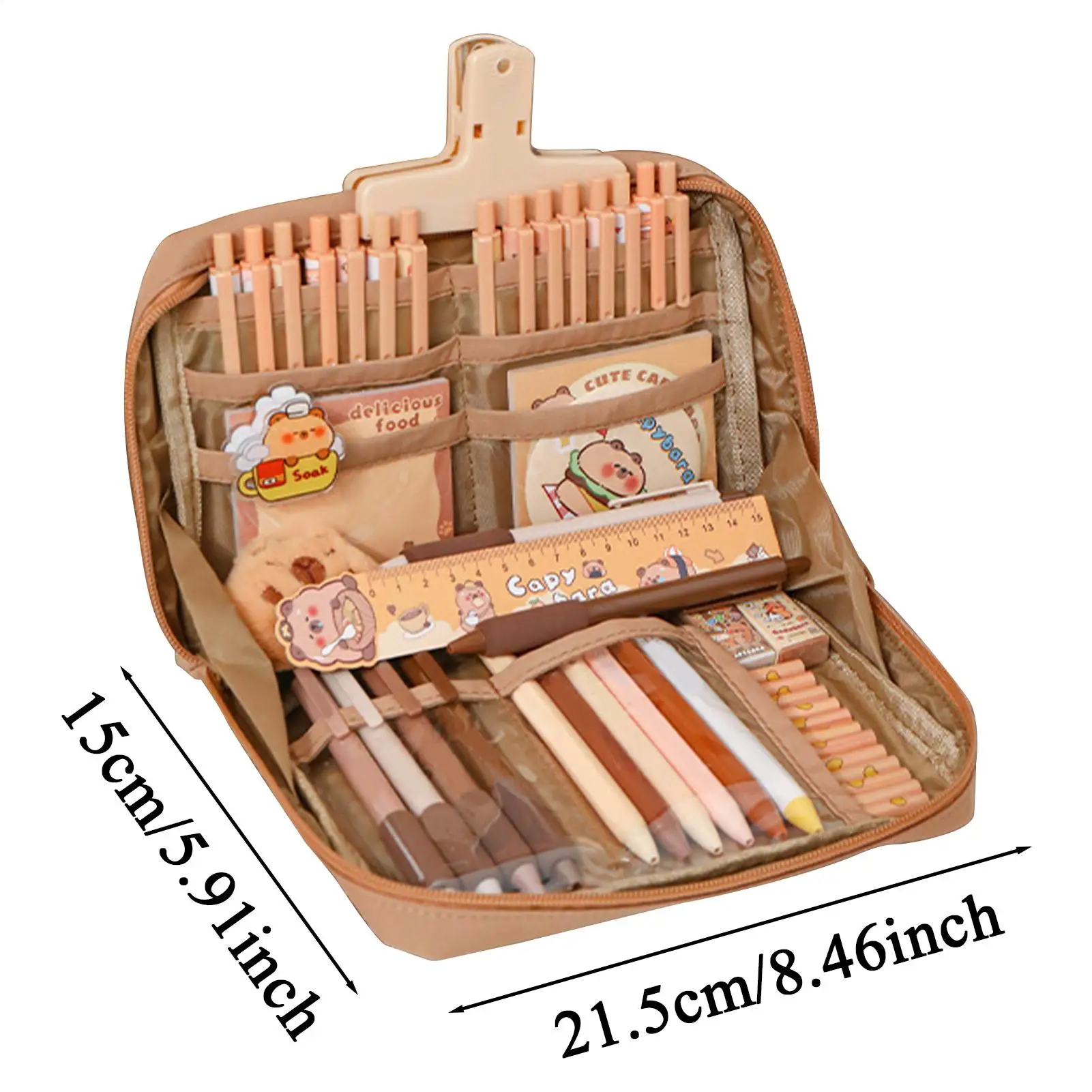 Kotak Pensil Capybara Set Alat Tulis Capybara Lucu Termasuk Stiker Kompartemen Kanvas Kantong Pena dengan Gel Gantungan Kunci Stabilo