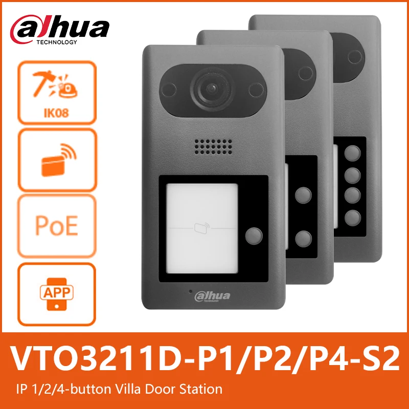 Dahua VTO3211D-P1-S2 VTO3211D-P2-S2 VTO3211D-P4-S2 IP 1/2/4 przycisk stacja drzwi do willi 1080P wideodomofon dzwonek kamera PoE