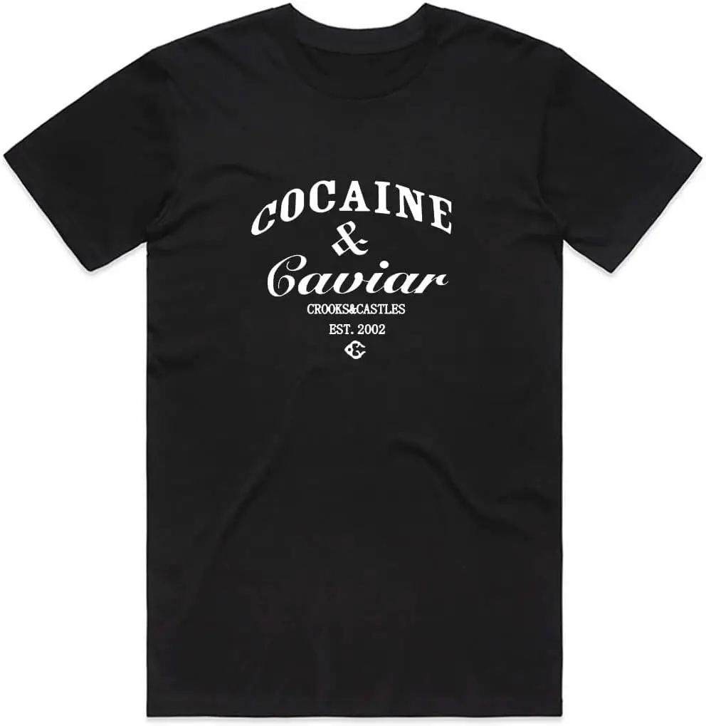 GeRRiT Design Adult T-Shirt Cocaine & Caviar Crooks & Castles est T-Shirt for Men Short Sleev Crewneck T-Shirts Black