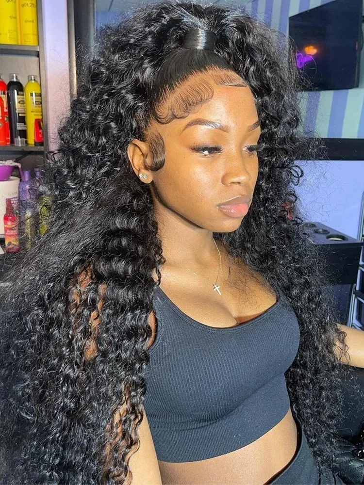 HD 13x4 13x6 200 Density Deep Wave Lace Frontal Transparent Human Hair Wig 30 40 Inch Lace Front Wig PrePlucked For Black Women