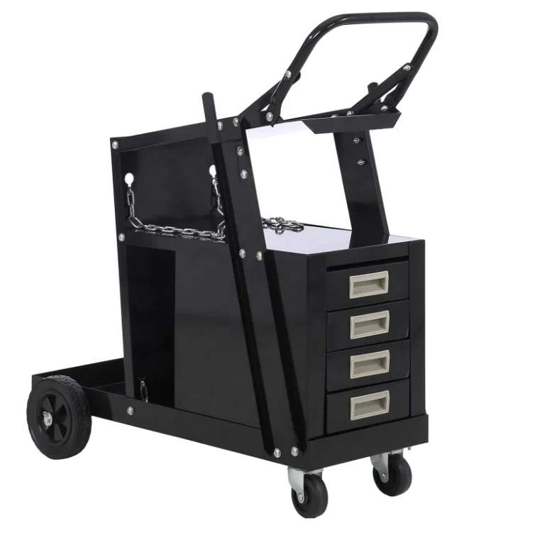 2 Tier 4 Drawers Welder Cart Tilt Table Large Storage 360 Rolling Welding Trolley Welding Cart