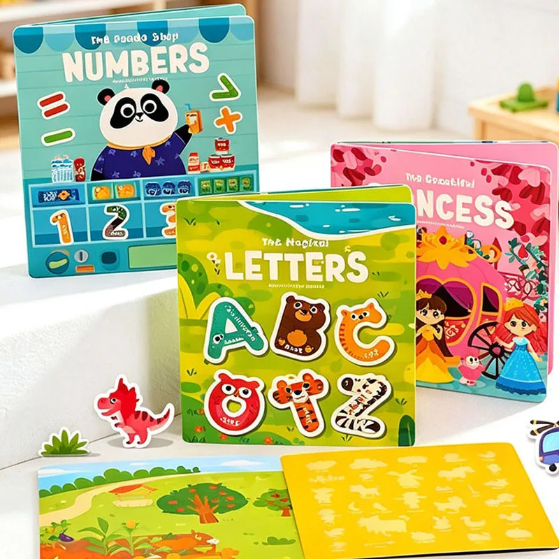 Multi-Theme Cartoon Sticker Book Jelly Paste Toy DIY Puzzle Game Educational Learning Stickers Activity Books Classic Toys