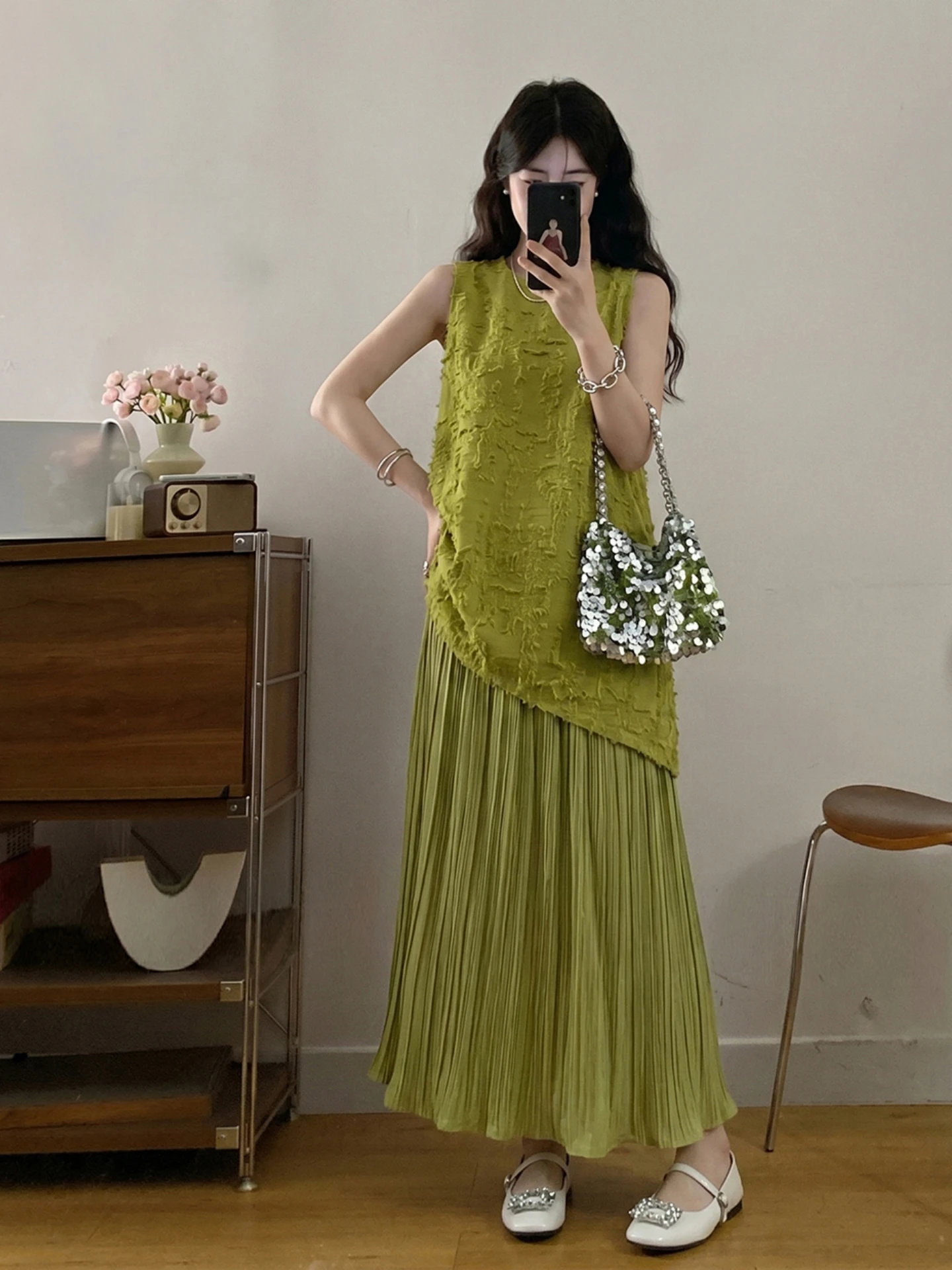 

Summer New plus Size Sleeveless Vest Dress Women's Beautiful Splice High Waist A-Line Silhouette Comfortable Polyester Fiber