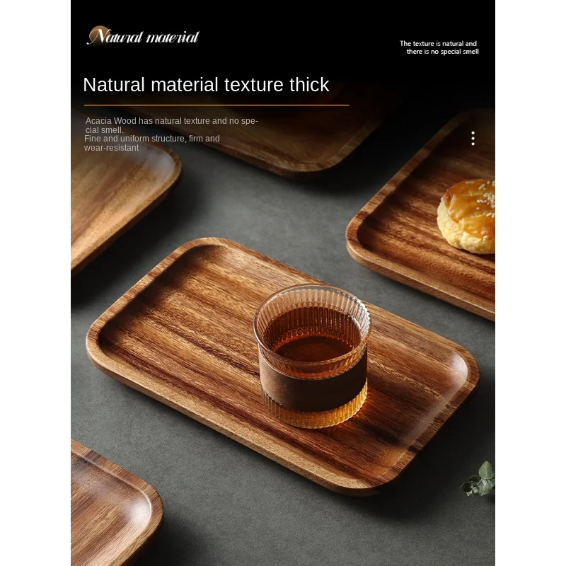 Japanese style acacia solid wood rectangular tray for, wooden dining plates, wooden cup holders, water cups, tea cups, and plate