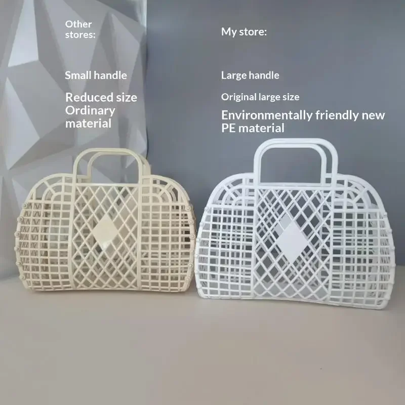 Large Capacity Jelly Beach Tote Bag: Hollow Portable Reusable Easy Clean Plastic Bath Basket