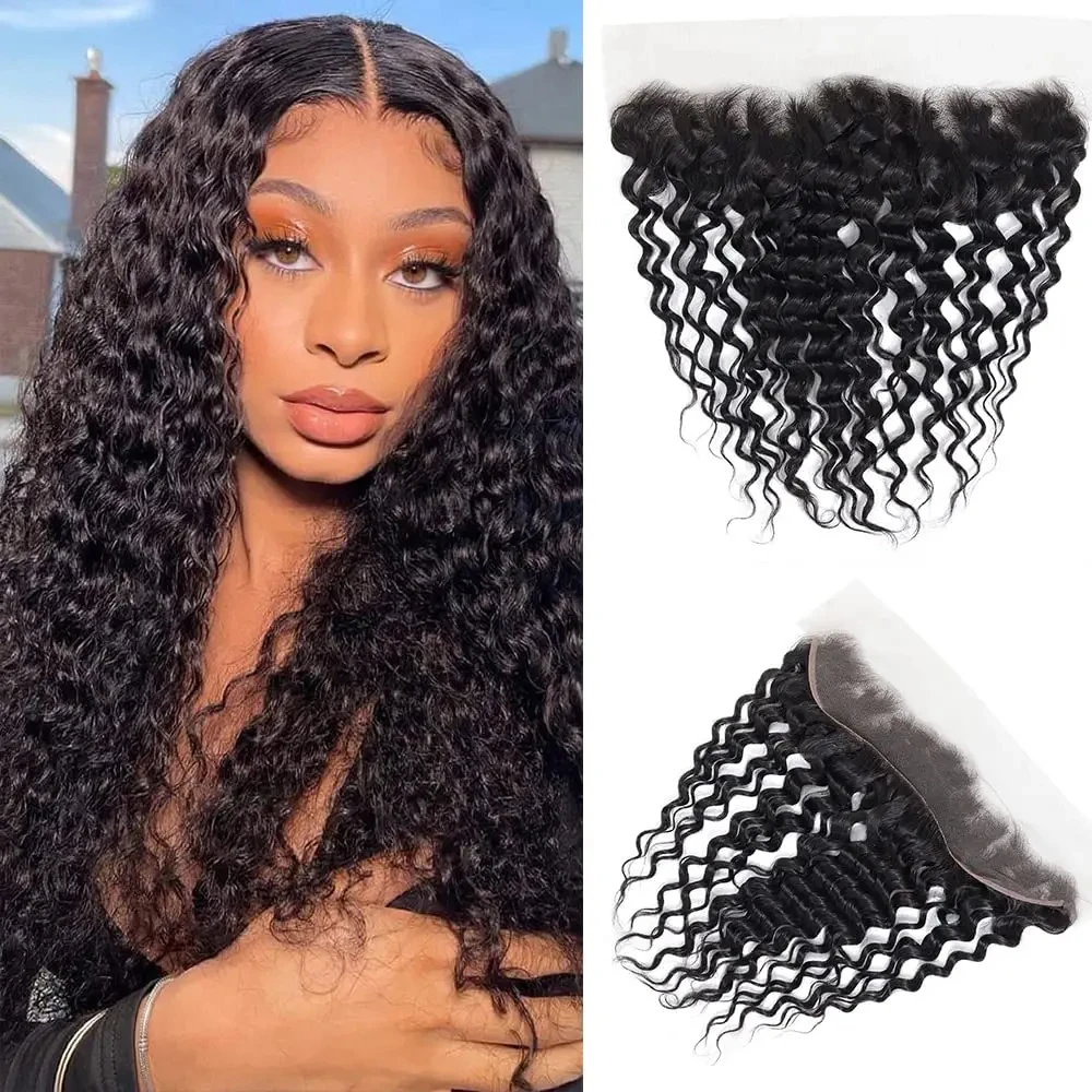  Deep Wave 13x4 Lace Frontal & Transparent Swiss 4×4 Closure Pre Plucked Brazilian Remy Human Hair For Black Women