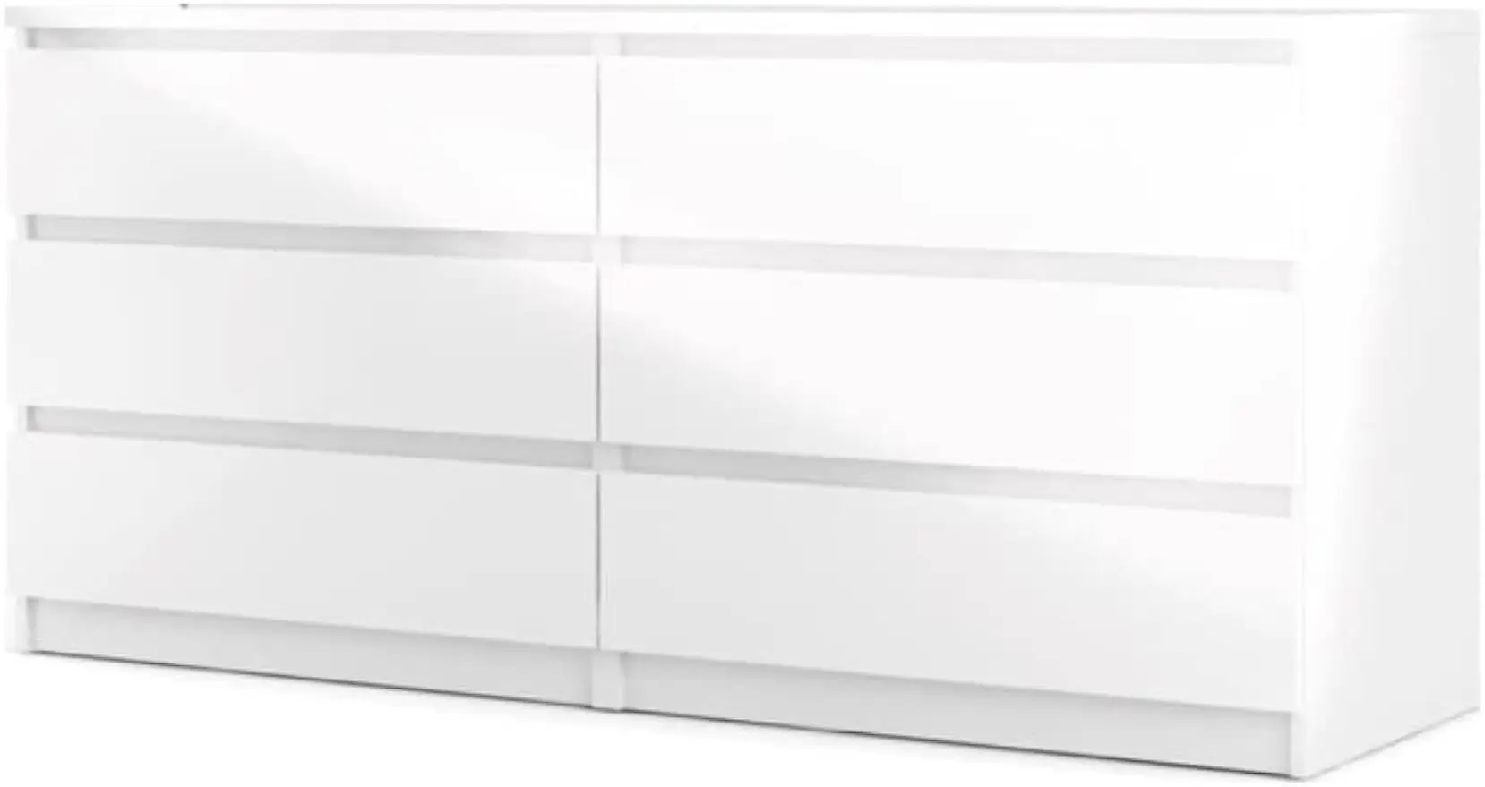 

Modern Contemporary 6 Drawer Wide Double Bedroom Dresser in White High Gloss