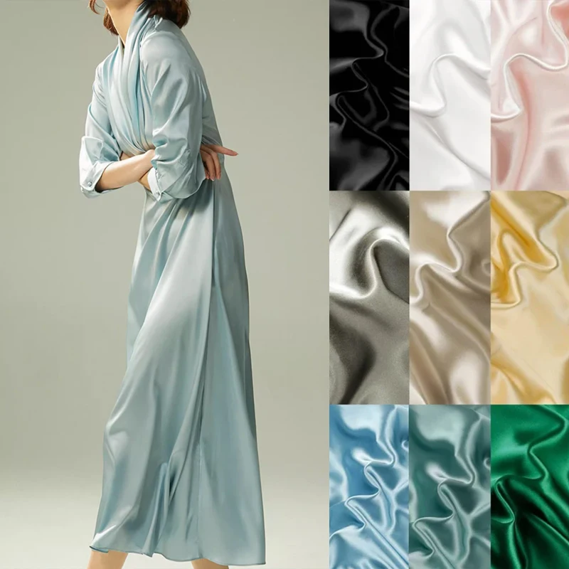 

114 см, ширина 19 мм, однотонная шелковая креповая однотонная ткань для лета, весны, красное, синее, розовое платье, рубашка, одежда, пижама Cheongsam SC020