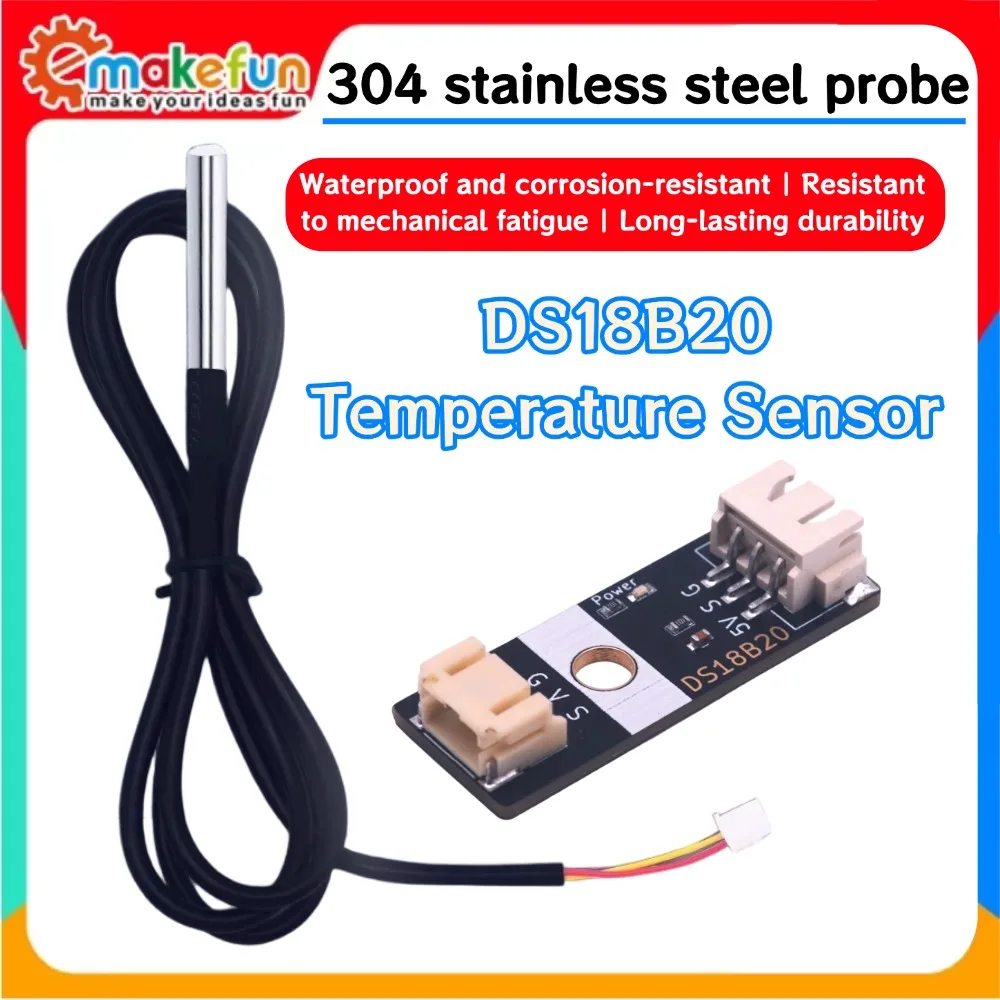 Sensor de Temperatura Digital DS18B20 de Acero Inoxidable a Prueba de Agua con Cable de 1m para Arduino ESP32 Microbit Raspberry Pi