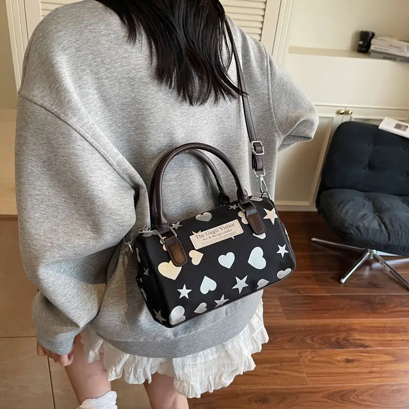 

Leisure Printing Heart And Star Print Handbag Unique Small Capacity Daily Commuting Compact Wear Resistant Zipper Crossbody Bag