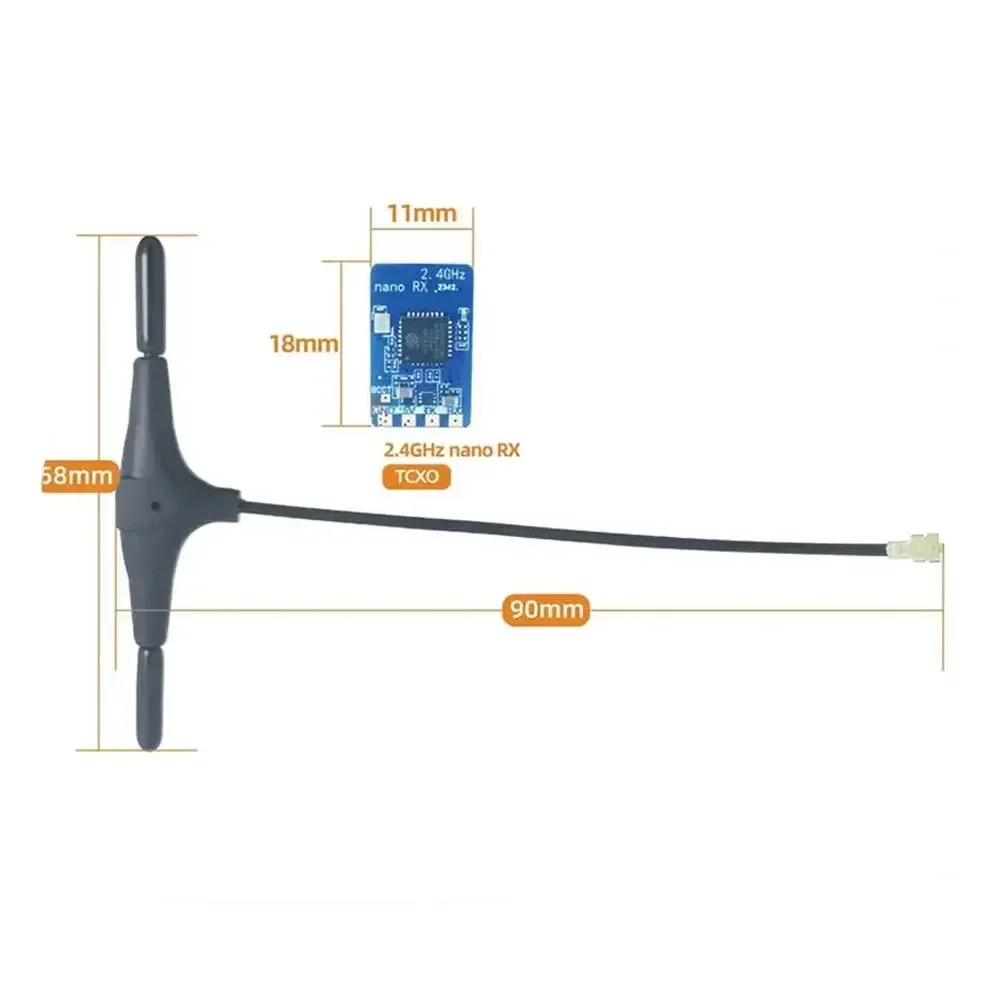 Receptor BAYCK ELRS NANO: banda dual de 2,4 GHz/900 MHz, antena en T, actualización WiFi, baja latencia (para drones de carreras con visión en primera persona de largo alcance)