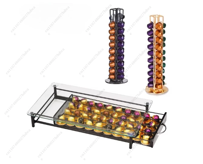 40 Pod Gold Coffee Capsules Nespresso Coffee Pods Holder Rotating Rack Coffee Capsule Stand Storage Shelve Organization Holder