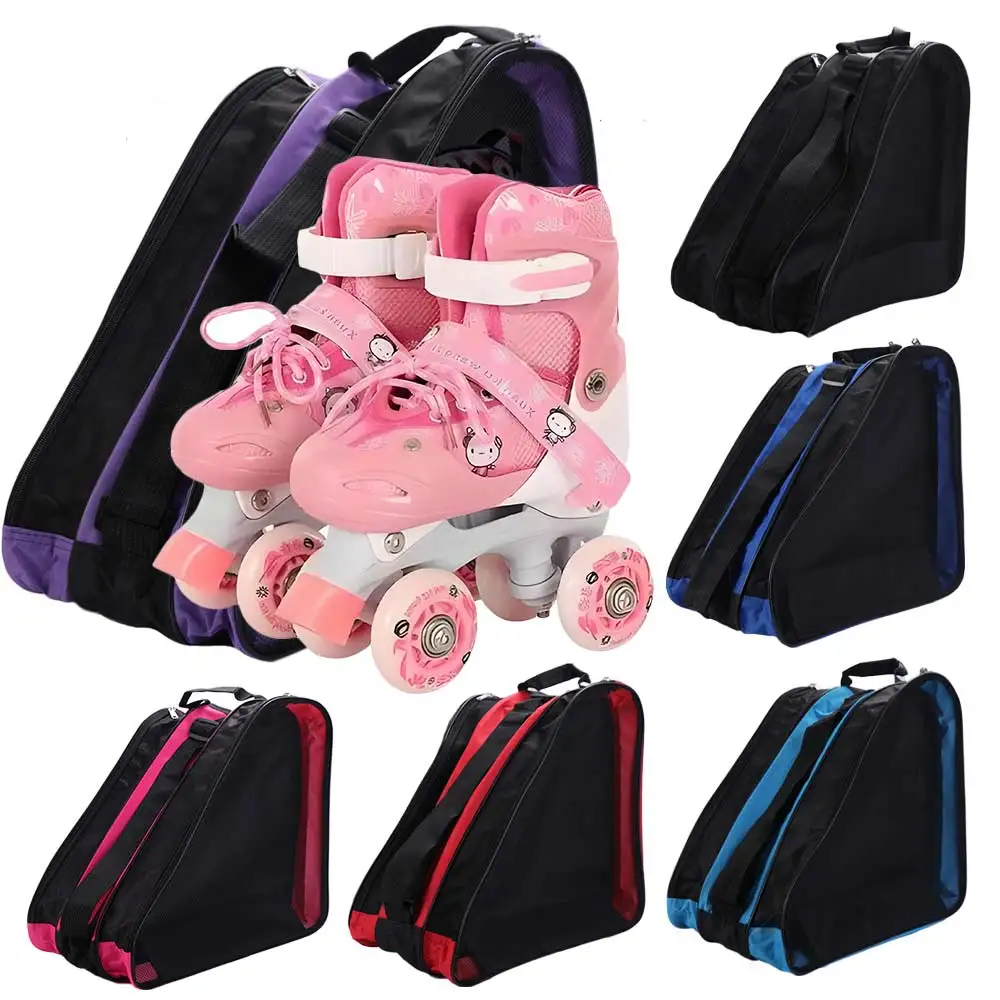 Large Capacity Roller Skates Bag Storage Bag Oxford Cloth Skating Shoes Bag Breathable 3 Layers Ice Skating Pouch Outdoor Sports