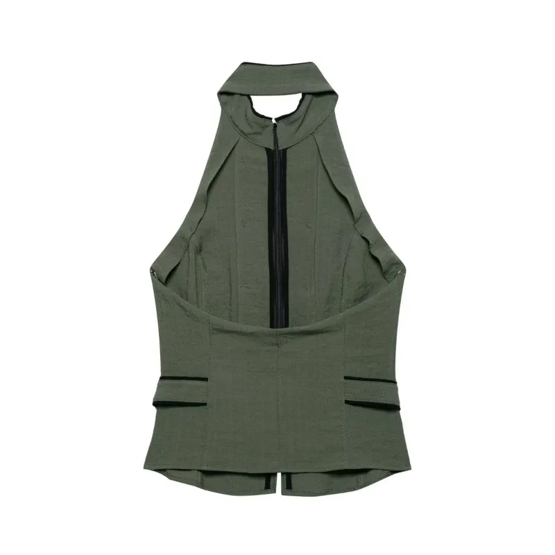 Women's Halter Backless Tops New 2026 Summer Fashion Women Backless Double-Breasted Zipper Tank Top Solid Color Female Tops