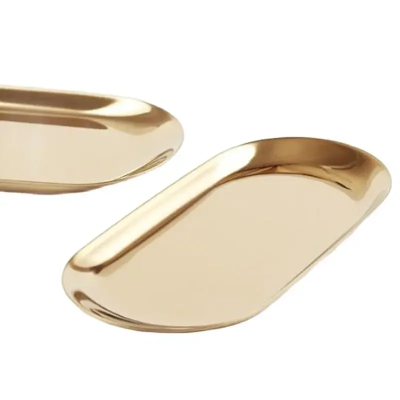 Nordic Ins Gold Oval Jewelry Tray Plate, European Style, Metal Desktop Storage Dish