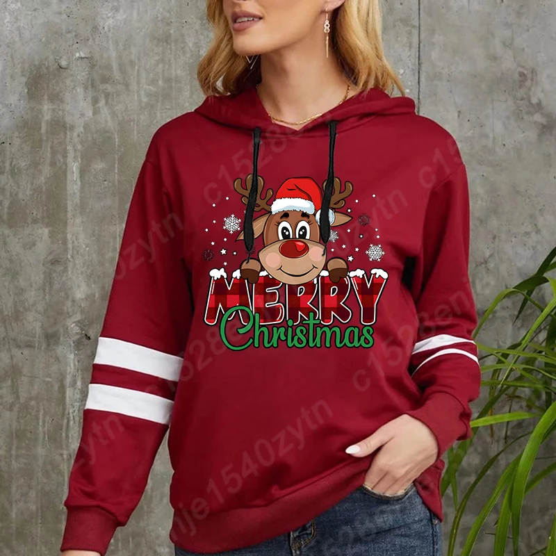 

Fashion Women's Clothing Merry Christmas Reindeer Graphic Hoodies Ladies Autumn And Winter Casual Sports Hoodies Long Sleeve Top