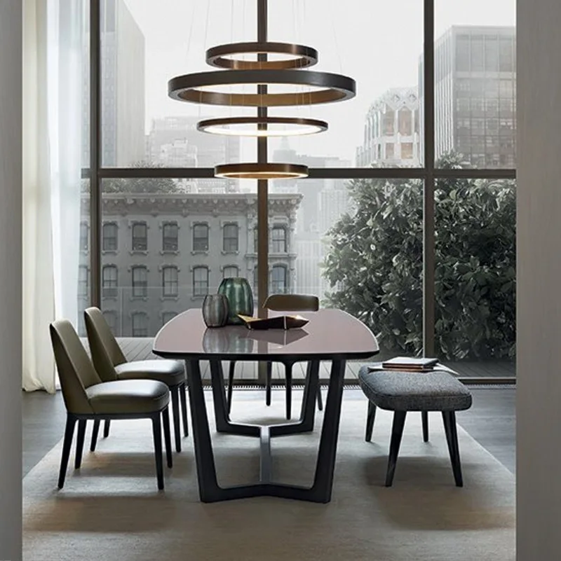 Solid wood rock slab rectangular small apartment household round dining table combination