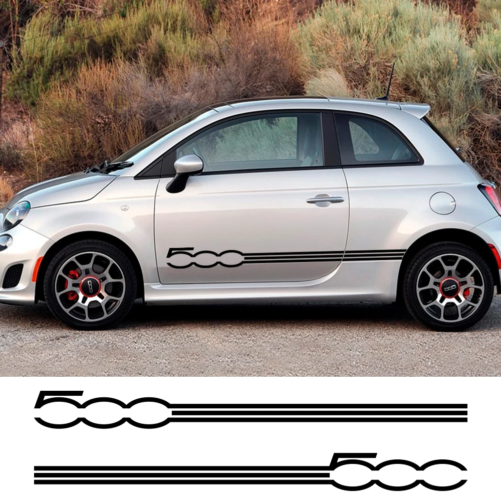 2PCS Für Fiat 500 Auto Tür Seite Rock Lange Streifen E Styling Grafische Aufkleber Tuning Auto Auto Zubehör Vinyl film Aufkleber